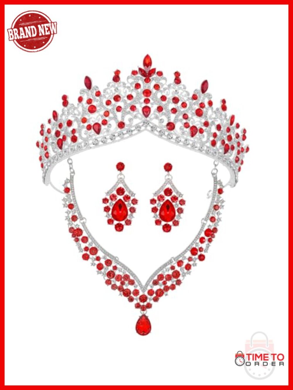 Crystal Bridal Jewelry Set with Tiara, Earrings & Necklace